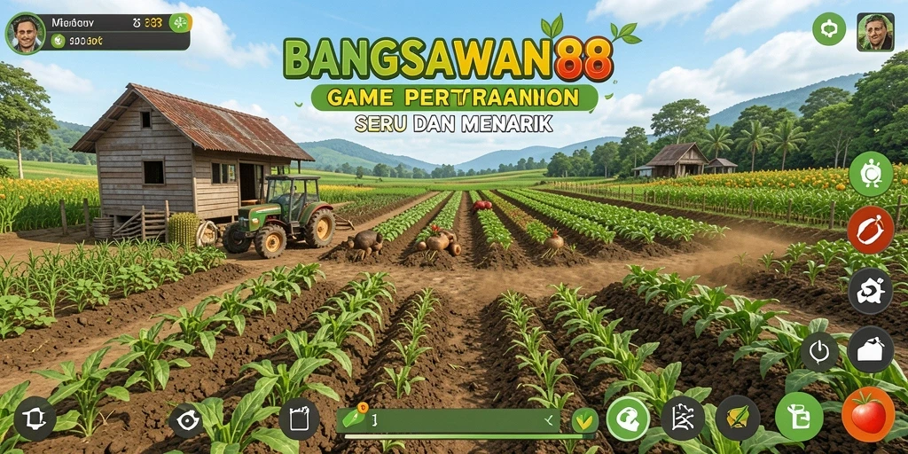 Tampilan gameplay menarik dalam BANGSAWAN88 dengan lahan pertanian yang subur.
