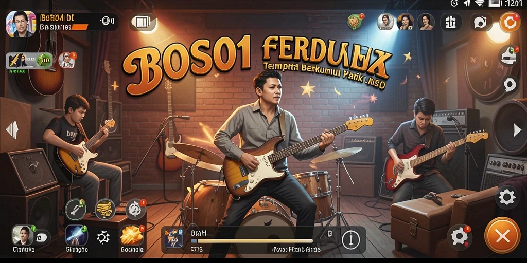 Screenshot utama BOS01 menampilkan gameplay interaktif musik yang seru.