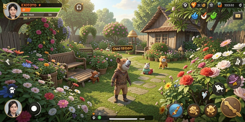 Gameplay <strong>EXOTOTO</strong> yang menarik saat berkebun dan merawat hewan.