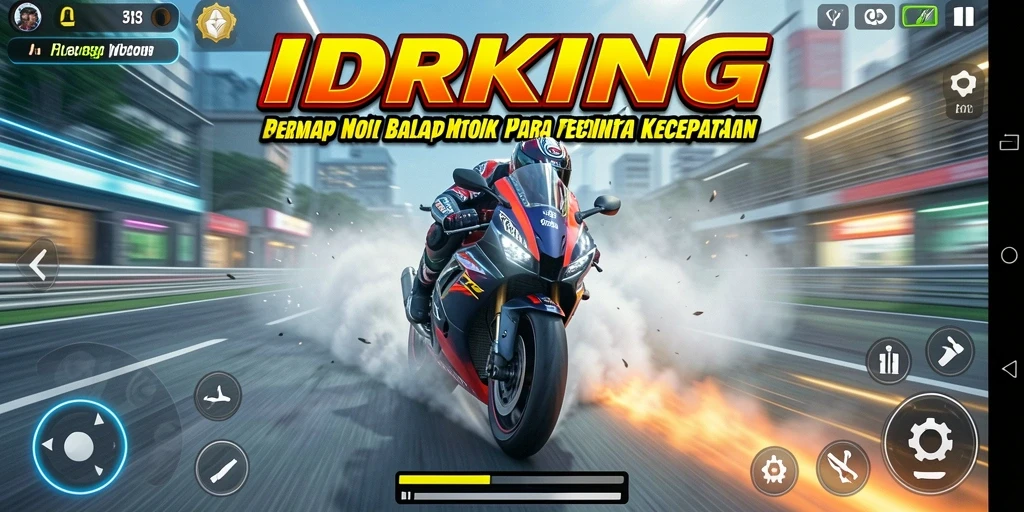 Screenshot gameplay IDRKING menampilkan aksi balap motor yang mendebarkan.
