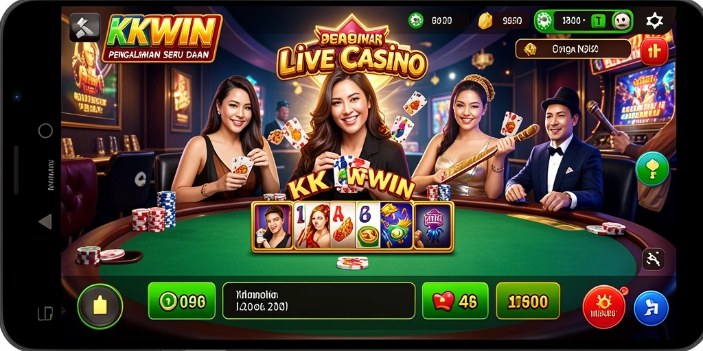 Screenshot utama KKWIN menampilkan dealer langsung yang interaktif dan suasana permainan yang mendebarkan.