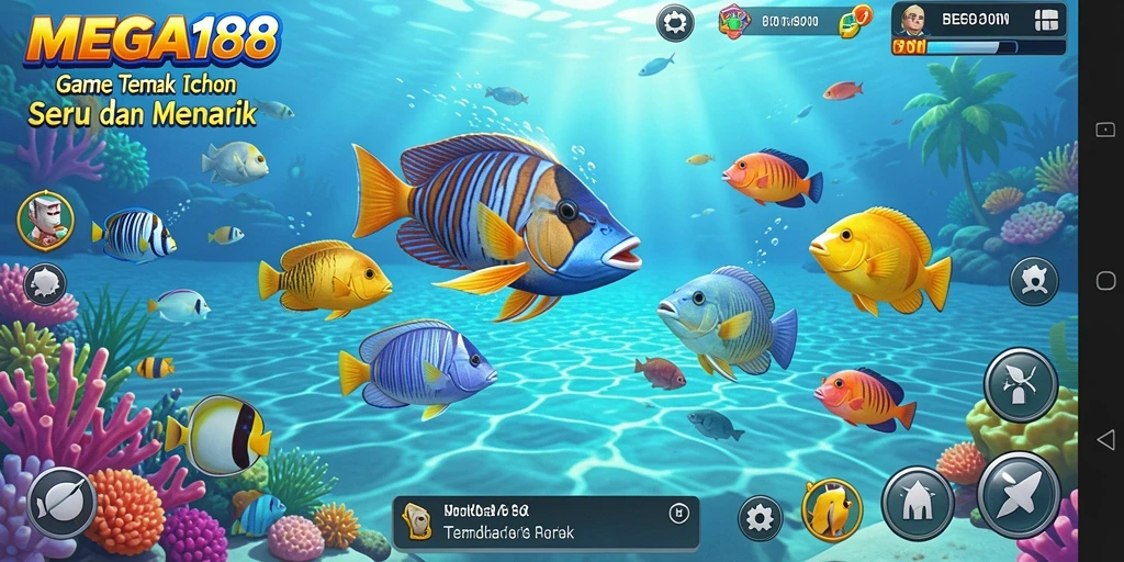Tampilan gameplay MEGA188 yang menarik dengan berbagai jenis ikan.
