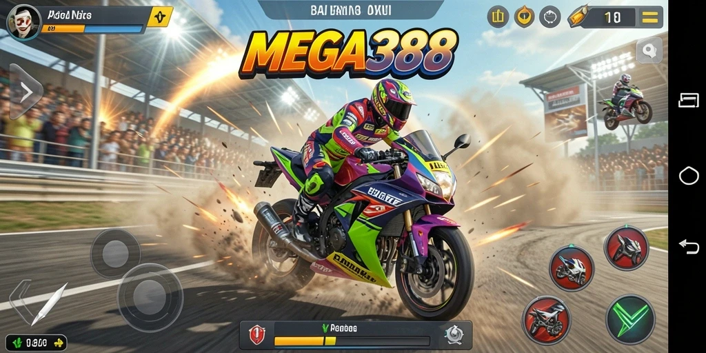 Gameplay seru dan menegangkan dalam MEGA388 dengan balapan motor.