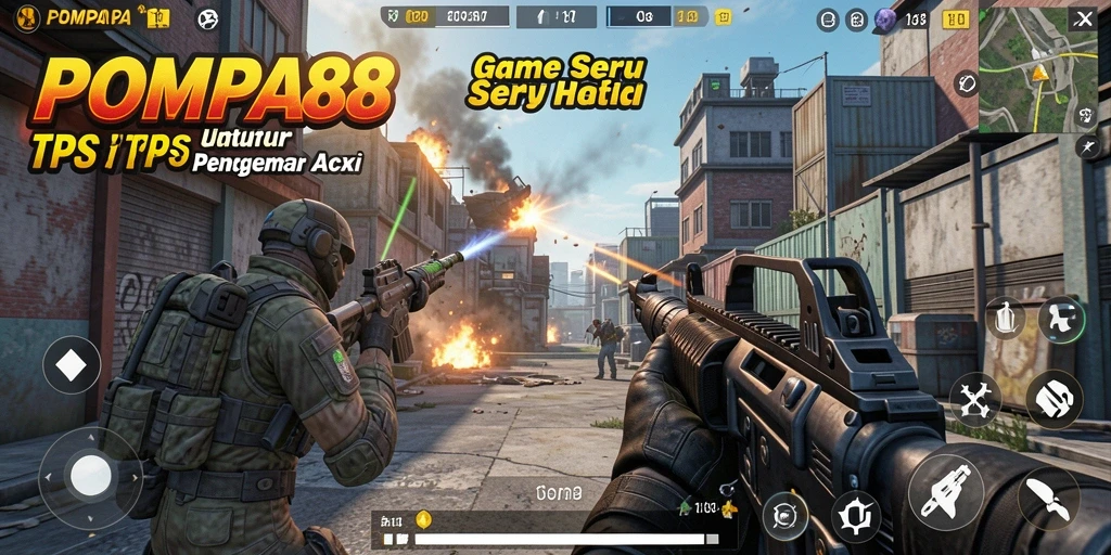 Screenshot POMPA88 menampilkan aksi mendebarkan dalam gameplay TPS.