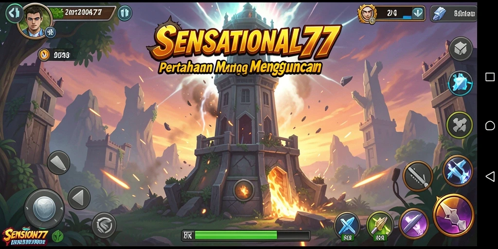 Screenshot gameplay SENSATIONAL77 yang menunjukkan serangan menara.